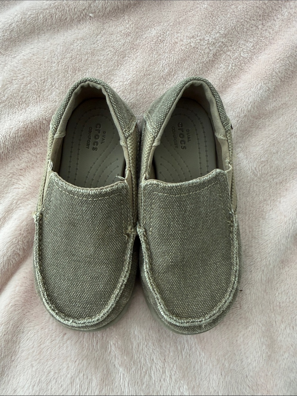 CROCS kids Olive Canvas Slip-On Loafers